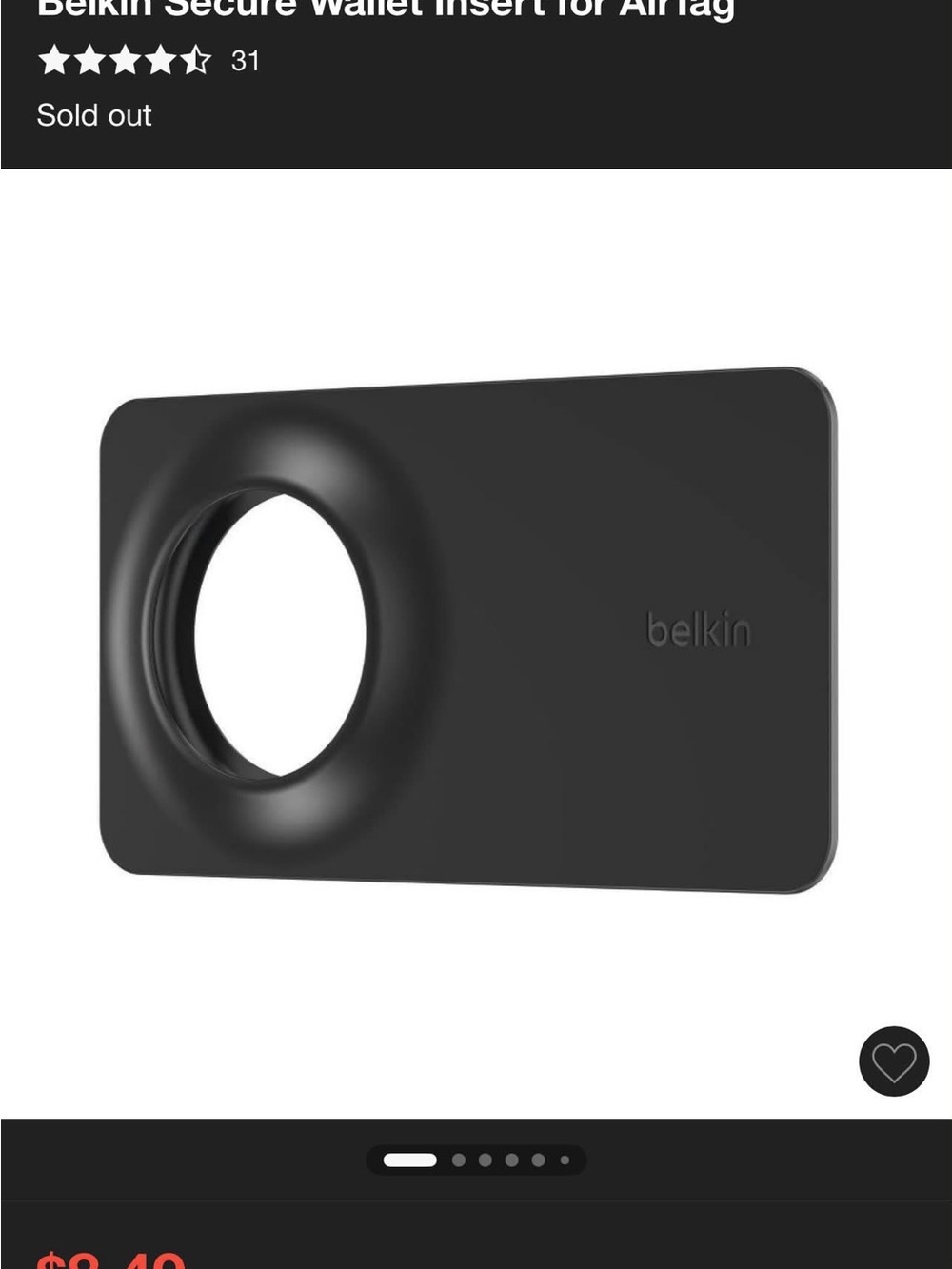 belkin Black Silicone AirTag Wallet Insert